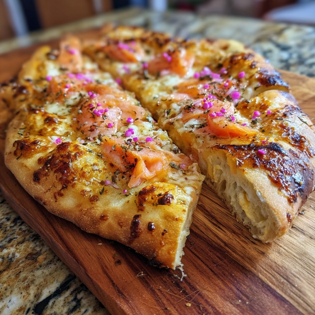 Pizza mit Lachs und rosa Pfeffer