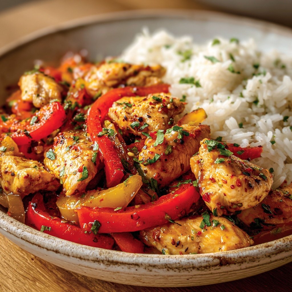 Kalorienarme Hähnchenpfanne Mit Paprika Und Reis