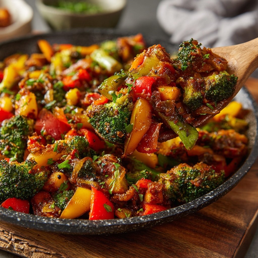 Vegetarisches Abendessen mit Gemüsepfanne