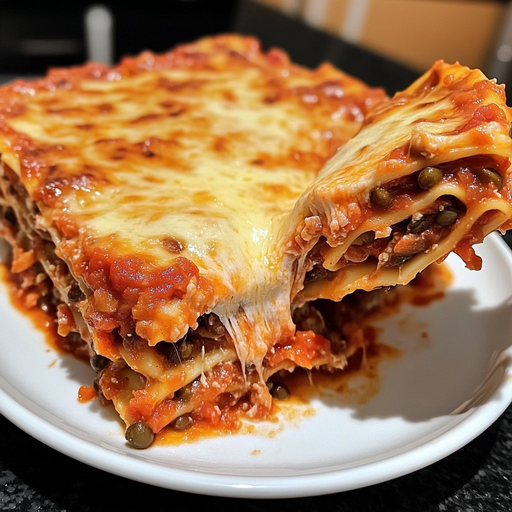 Lasagne mit Tomaten-Linsen-Sauce