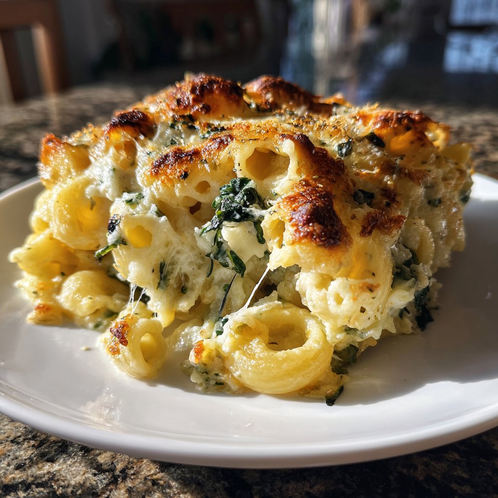 Nudelauflauf mit Mozzarella und Spinat